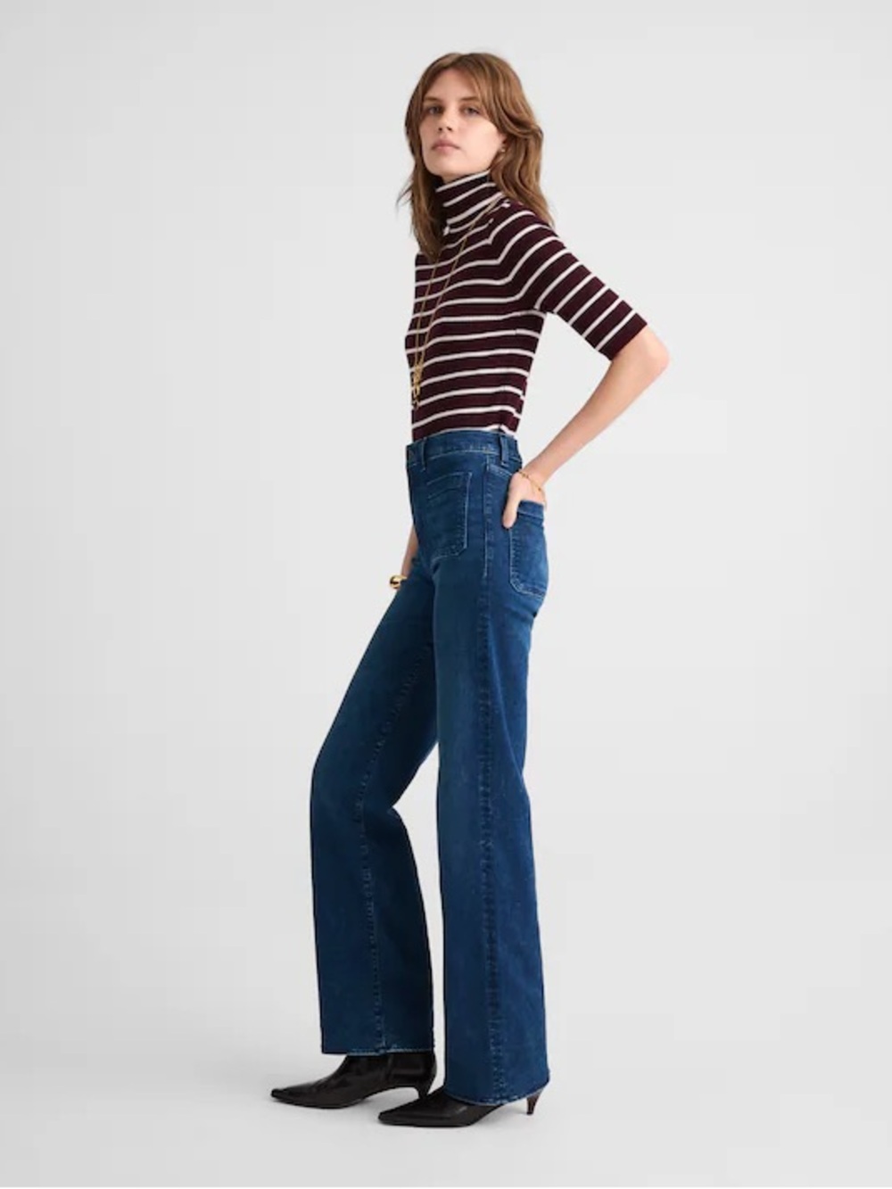 Madewell Emmett Wide Leg Jeans High Rise Patch Pockets Blue Size 26 Tall